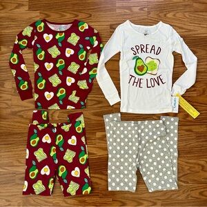 Carter’s 4pc 100% Cotton Pajamas Set Girls 8 8A Long Sleeve Pants Avocado NWT!